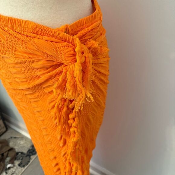 Shein Orange Crinkled Crochet Fringe Two-Piece Skirt Set Size Small - Picture 6 of 10